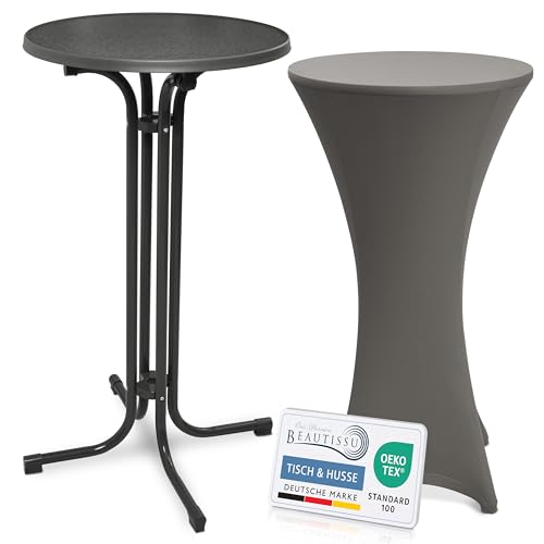Beautissu Grauer Stehtisch klappbar 60 cm mit Stretch Stehtischhusse Anthrazit – Outdoor Bistrotisch Kratzfest, UV- & wetterbeständig – Husse rutschfest, waschbar & bügelfrei – Bellini & Stella Beautissu Grauer Stehtisch klappbar 60 cm mit Stretch Stehtischhusse Anthrazit – Outdoor Bistrotisch Kratzfest, UV- & wetterbeständig – Husse rutschfest, waschbar & bügelfrei – Bellini & Stella von Beautissu