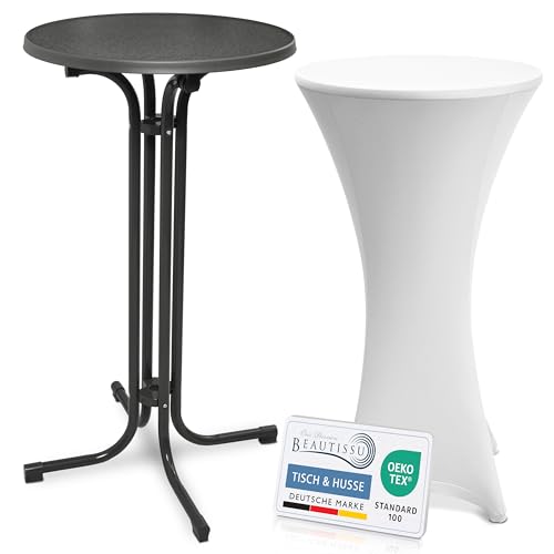 Beautissu Grauer Stehtisch klappbar 60 cm mit Stretch Stehtischhusse Weiß – Outdoor Bistrotisch Kratzfest, UV- & wetterbeständig – Husse rutschfest, waschbar & bügelfrei – Bellini & Stella Beautissu Grauer Stehtisch klappbar 60 cm mit Stretch Stehtischhusse Weiß – Outdoor Bistrotisch Kratzfest, UV- & wetterbeständig – Husse rutschfest, waschbar & bügelfrei – Bellini & Stella von Beautissu