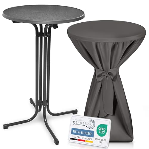 Beautissu Grauer Stehtisch klappbar 70 cm mit Premium Stehtischhusse Anthrazit & Schleifenband – Wetterbeständig Outdoor Bistrotisch rund Kratzfest UV-beständig – Husse rutschfest waschbar – Bellini Beautissu Grauer Stehtisch klappbar 70 cm mit Premium Stehtischhusse Anthrazit & Schleifenband – Wetterbeständig Outdoor Bistrotisch rund Kratzfest UV-beständig – Husse rutschfest waschbar – Bellini von Beautissu