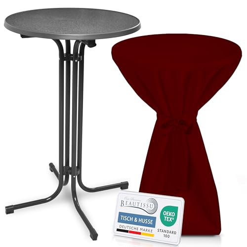 Beautissu Grauer Stehtisch klappbar 70 cm mit Premium Stehtischhusse Bordeaux & Schleifenband – Wetterbeständig Outdoor Bistrotisch rund Kratzfest UV-beständig – Husse rutschfest waschbar – Bellini Beautissu Grauer Stehtisch klappbar 70 cm mit Premium Stehtischhusse Bordeaux & Schleifenband – Wetterbeständig Outdoor Bistrotisch rund Kratzfest UV-beständig – Husse rutschfest waschbar – Bellini von Beautissu