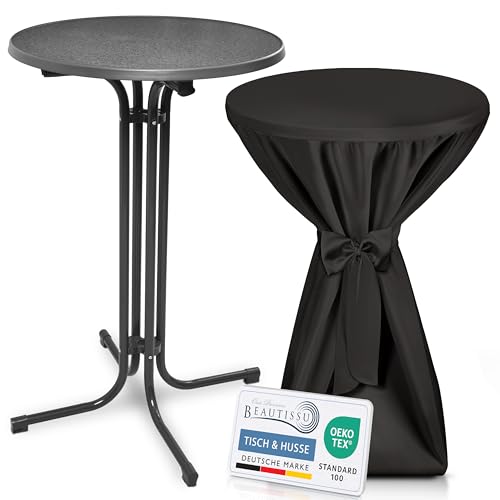 Beautissu Grauer Stehtisch klappbar 70 cm mit Premium Stehtischhusse Schwarz & Schleifenband – Wetterbeständig Outdoor Bistrotisch rund Kratzfest UV-beständig – Husse rutschfest waschbar – Bellini Beautissu Grauer Stehtisch klappbar 70 cm mit Premium Stehtischhusse Schwarz & Schleifenband – Wetterbeständig Outdoor Bistrotisch rund Kratzfest UV-beständig – Husse rutschfest waschbar – Bellini von Beautissu