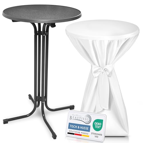 Beautissu Grauer Stehtisch klappbar 70 cm mit Premium Stehtischhusse Weiß & Schleifenband – Wetterbeständig Outdoor Bistrotisch rund Kratzfest UV-beständig – Husse rutschfest waschbar – Bellini Beautissu Grauer Stehtisch klappbar 70 cm mit Premium Stehtischhusse Weiß & Schleifenband – Wetterbeständig Outdoor Bistrotisch rund Kratzfest UV-beständig – Husse rutschfest waschbar – Bellini von Beautissu