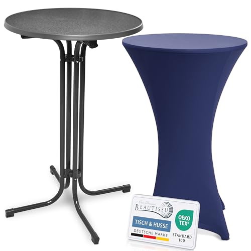 Beautissu Grauer Stehtisch klappbar 70 cm mit Stretch Stehtischhusse Blau – Outdoor Bistrotisch Kratzfest, UV- & wetterbeständig – Husse rutschfest, waschbar & bügelfrei – Bellini & Stella Beautissu Grauer Stehtisch klappbar 70 cm mit Stretch Stehtischhusse Blau – Outdoor Bistrotisch Kratzfest, UV- & wetterbeständig – Husse rutschfest, waschbar & bügelfrei – Bellini & Stella von Beautissu