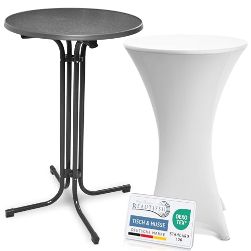 Beautissu Grauer Stehtisch klappbar 70 cm mit Stretch Stehtischhusse Weiß – Outdoor Bistrotisch Kratzfest, UV- & wetterbeständig – Husse rutschfest, waschbar & bügelfrei – Bellini & Stella Beautissu Grauer Stehtisch klappbar 70 cm mit Stretch Stehtischhusse Weiß – Outdoor Bistrotisch Kratzfest, UV- & wetterbeständig – Husse rutschfest, waschbar & bügelfrei – Bellini & Stella von Beautissu