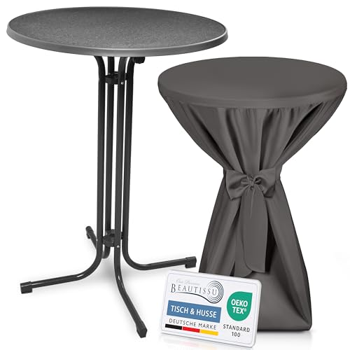 Beautissu Grauer Stehtisch klappbar 80 cm mit Premium Stehtischhusse Anthrazit & Schleifenband – Wetterbeständig Outdoor Bistrotisch rund Kratzfest UV-beständig – Husse rutschfest waschbar – Bellini Beautissu Grauer Stehtisch klappbar 80 cm mit Premium Stehtischhusse Anthrazit & Schleifenband – Wetterbeständig Outdoor Bistrotisch rund Kratzfest UV-beständig – Husse rutschfest waschbar – Bellini von Beautissu