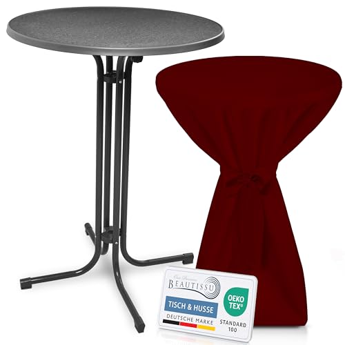 Beautissu Grauer Stehtisch klappbar 80 cm mit Premium Stehtischhusse Bordeaux & Schleifenband – Wetterbeständig Outdoor Bistrotisch rund Kratzfest UV-beständig – Husse rutschfest waschbar – Bellini Beautissu Grauer Stehtisch klappbar 80 cm mit Premium Stehtischhusse Bordeaux & Schleifenband – Wetterbeständig Outdoor Bistrotisch rund Kratzfest UV-beständig – Husse rutschfest waschbar – Bellini von Beautissu