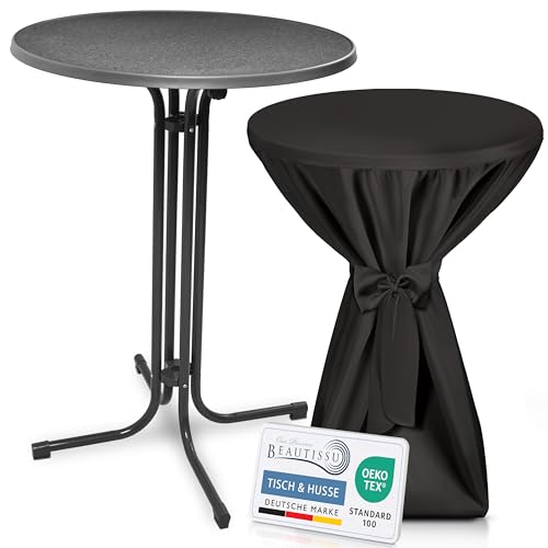 Beautissu Grauer Stehtisch klappbar 80 cm mit Premium Stehtischhusse Schwarz & Schleifenband – Wetterbeständig Outdoor Bistrotisch rund Kratzfest UV-beständig – Husse rutschfest waschbar – Bellini Beautissu Grauer Stehtisch klappbar 80 cm mit Premium Stehtischhusse Schwarz & Schleifenband – Wetterbeständig Outdoor Bistrotisch rund Kratzfest UV-beständig – Husse rutschfest waschbar – Bellini von Beautissu