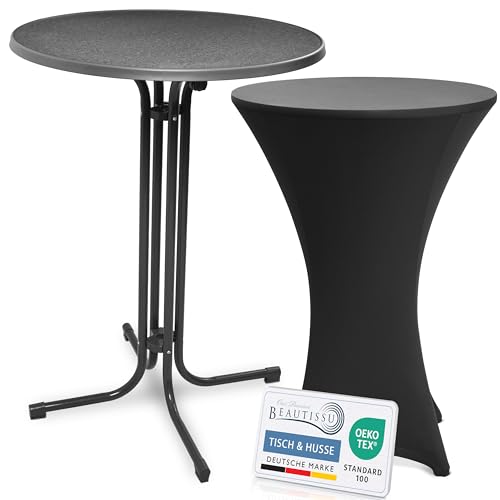 Beautissu Grauer Stehtisch klappbar 80 cm mit Stretch Stehtischhusse Schwarz – Outdoor Bistrotisch Kratzfest, UV- & wetterbeständig – Husse rutschfest, waschbar & bügelfrei – Bellini & Stella Beautissu Grauer Stehtisch klappbar 80 cm mit Stretch Stehtischhusse Schwarz – Outdoor Bistrotisch Kratzfest, UV- & wetterbeständig – Husse rutschfest, waschbar & bügelfrei – Bellini & Stella von Beautissu