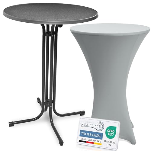 Beautissu Grauer Stehtisch klappbar 80 cm mit Stretch Stehtischhusse Silber – Outdoor Bistrotisch Kratzfest, UV- & wetterbeständig – Husse rutschfest, waschbar & bügelfrei – Bellini & Stella Beautissu Grauer Stehtisch klappbar 80 cm mit Stretch Stehtischhusse Silber – Outdoor Bistrotisch Kratzfest, UV- & wetterbeständig – Husse rutschfest, waschbar & bügelfrei – Bellini & Stella von Beautissu