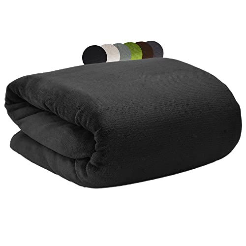 Beautissu Aurelia Kuscheldecke 150x200 cm Schwarz – Flauschige Wohndecke für Sofa, Couch & Bett - Microfaser Fleecedecke als Tagesdecke oder Sofa Überwurf - weiche Wohnzimmerdecke XL von Beautissu