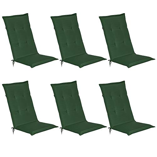 Beautissu 6er Set Gartenstuhlauflage 120x50x6 cm Loft HL Dunkelgrün – Hochlehner Polster Auflage, Sitzpolster & Sitzkissen für Hochlehner Gartenmöbel - Weiche Stuhlauflage mit Schaumkern Füllung von Beautissu