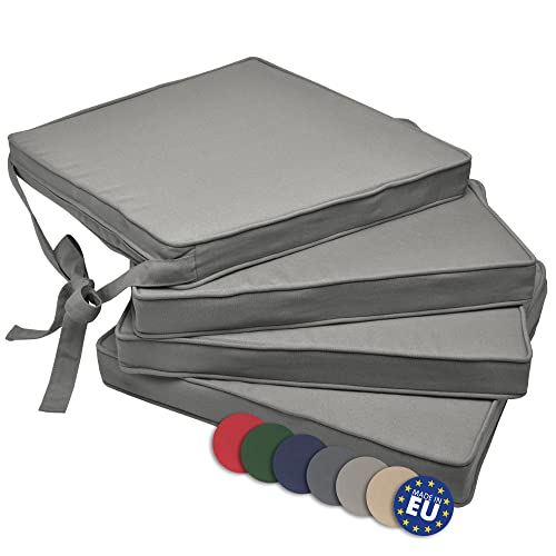 Beautissu Loft SK Stuhlkissen 45x40 cm Grau - 4er Set Stuhlpolster mit Bändern Sitzkissen für Stühle, Sitzpolster Set rutschfest mit Befestigungsbändern Sitzauflage Polsterauflage von Beautissu