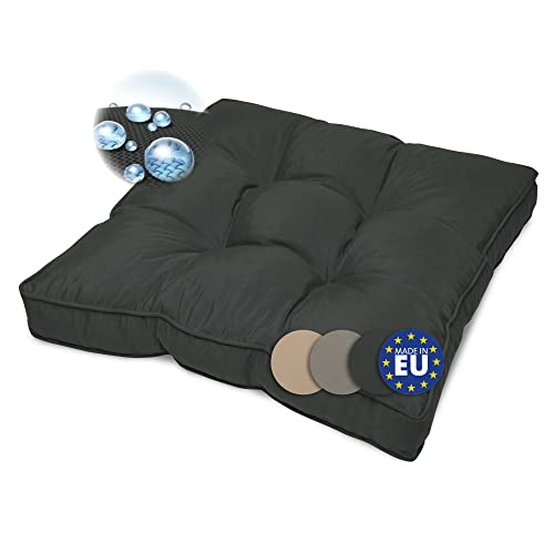 Beautissu Lounge Kissen Outdoor Sitzkissen 70x70x10 cm – Wetterfest Schmutzabweisend Polster Gartenmöbel Loungemöbel Rattan Möbel Sitzkissen Gartenstuhl Sitzpolster Graphitgrau von Beautissu