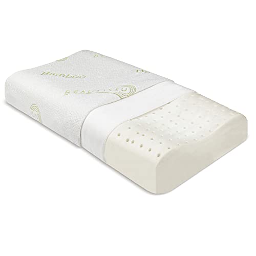 Beautissu Konturkissen mit Bambus Bezug - BeauErgo FK Orthopädisches Memory Foam Kissen - Kopfkissen Atmungsaktiv Ergonomisches Nackenstützkissen für Allergiker - Bauchschläfer & Seitenschläfer von Beautissu