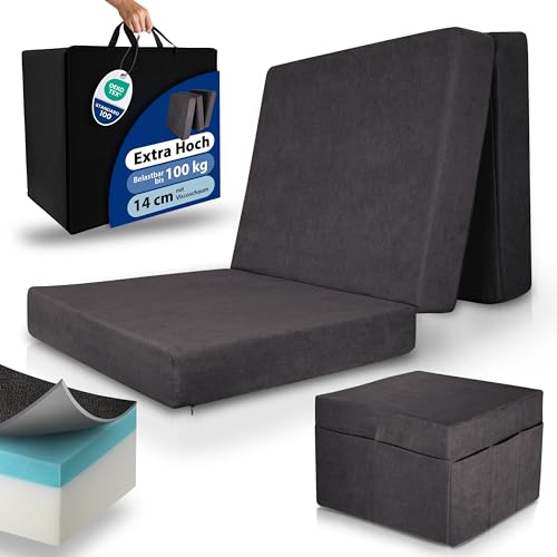 Beautissu Premium L Klappmatratze 80x200cm Gästebett faltbar inkl. Husse – extra dick 14cm Visco-Matratze optimaler Härtegrad H3 hoher Schlafkomfort – waschbar Gästematratze klappbar – Anthrazit von Beautissu