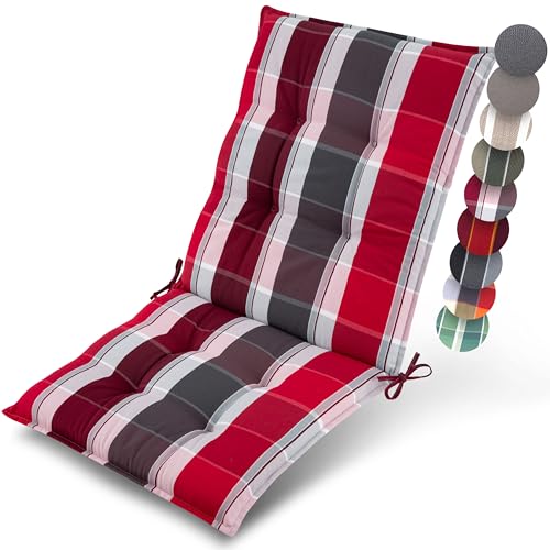 Beautissu Premium Niedriglehner Auflage Gartenstuhl 100x50cm Sun-NL – 8cm Dick Polster Gartenstuhlauflage rutschfest Befestigungsbänder UV-Lichtechtheit 5 – Robust Rot-Anthrazit Gestreift von Beautissu