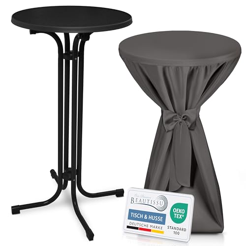 Beautissu Schwarzer Stehtisch klappbar 60 cm mit Premium Stehtischhusse Anthrazit & Schleifenband – Wetterbeständig Outdoor Bistrotisch Kratzfest UV-beständig – Husse rutschfest waschbar – Bellini Beautissu Schwarzer Stehtisch klappbar 60 cm mit Premium Stehtischhusse Anthrazit & Schleifenband – Wetterbeständig Outdoor Bistrotisch Kratzfest UV-beständig – Husse rutschfest waschbar – Bellini von Beautissu