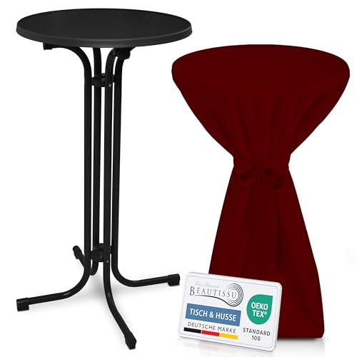 Beautissu Schwarzer Stehtisch klappbar 60 cm mit Premium Stehtischhusse Bordeaux & Schleifenband – Wetterbeständig Outdoor Bistrotisch rund kratzfest UV-beständig – Husse rutschfest waschbar – Bellini Beautissu Schwarzer Stehtisch klappbar 60 cm mit Premium Stehtischhusse Bordeaux & Schleifenband – Wetterbeständig Outdoor Bistrotisch rund kratzfest UV-beständig – Husse rutschfest waschbar – Bellini von Beautissu