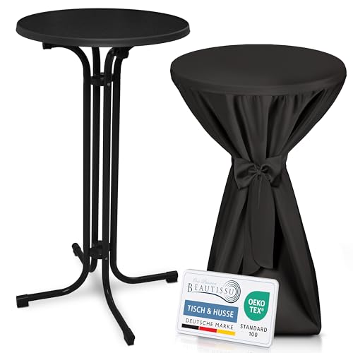 Beautissu Schwarzer Stehtisch klappbar 60 cm mit Premium Stehtischhusse Schwarz & Schleifenband – Wetterbeständig Outdoor Bistrotisch rund Kratzfest UV-beständig – Husse rutschfest waschbar – Bellini Beautissu Schwarzer Stehtisch klappbar 60 cm mit Premium Stehtischhusse Schwarz & Schleifenband – Wetterbeständig Outdoor Bistrotisch rund Kratzfest UV-beständig – Husse rutschfest waschbar – Bellini von Beautissu