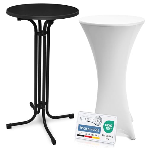 Beautissu Schwarzer Stehtisch klappbar 60 cm mit Stretch Stehtischhusse Weiß – Outdoor Bistrotisch Kratzfest, UV- & wetterbeständig – Husse rutschfest, waschbar & bügelfrei – Bellini & Stella Beautissu Schwarzer Stehtisch klappbar 60 cm mit Stretch Stehtischhusse Weiß – Outdoor Bistrotisch Kratzfest, UV- & wetterbeständig – Husse rutschfest, waschbar & bügelfrei – Bellini & Stella von Beautissu