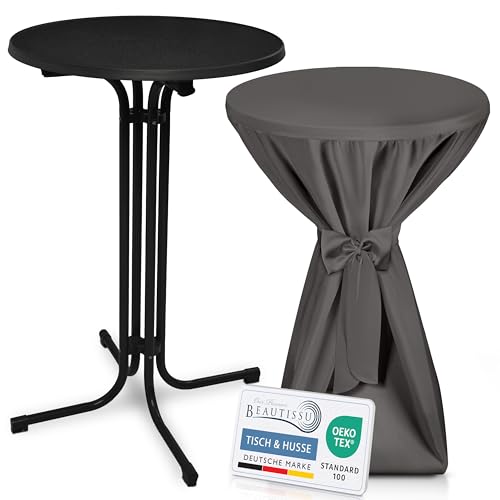 Beautissu Schwarzer Stehtisch klappbar 70 cm mit Premium Stehtischhusse Anthrazit & Schleifenband – Wetterbeständig Outdoor Bistrotisch Kratzfest UV-beständig – Husse rutschfest waschbar – Bellini Beautissu Schwarzer Stehtisch klappbar 70 cm mit Premium Stehtischhusse Anthrazit & Schleifenband – Wetterbeständig Outdoor Bistrotisch Kratzfest UV-beständig – Husse rutschfest waschbar – Bellini von Beautissu