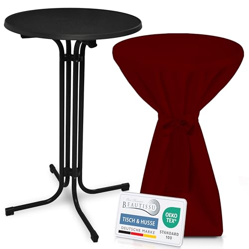 Beautissu Schwarzer Stehtisch klappbar 70 cm mit Premium Stehtischhusse Bordeaux & Schleifenband – Wetterbeständig Outdoor Bistrotisch rund kratzfest UV-beständig – Husse rutschfest waschbar – Bellini Beautissu Schwarzer Stehtisch klappbar 70 cm mit Premium Stehtischhusse Bordeaux & Schleifenband – Wetterbeständig Outdoor Bistrotisch rund kratzfest UV-beständig – Husse rutschfest waschbar – Bellini von Beautissu