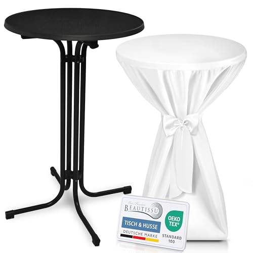 Beautissu Schwarzer Stehtisch klappbar 70 cm mit Premium Stehtischhusse Weiß & Schleifenband – Wetterbeständig Outdoor Bistrotisch rund Kratzfest UV-beständig – Husse rutschfest waschbar – Bellini Beautissu Schwarzer Stehtisch klappbar 70 cm mit Premium Stehtischhusse Weiß & Schleifenband – Wetterbeständig Outdoor Bistrotisch rund Kratzfest UV-beständig – Husse rutschfest waschbar – Bellini von Beautissu