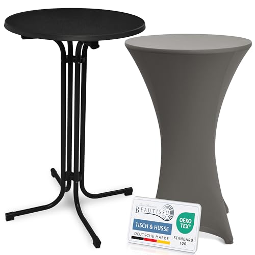 Beautissu Schwarzer Stehtisch klappbar 70 cm mit Stretch Stehtischhusse Anthrazit – Outdoor Bistrotisch Kratzfest, UV- & wetterbeständig – Husse rutschfest, waschbar & bügelfrei – Bellini & Stella Beautissu Schwarzer Stehtisch klappbar 70 cm mit Stretch Stehtischhusse Anthrazit – Outdoor Bistrotisch Kratzfest, UV- & wetterbeständig – Husse rutschfest, waschbar & bügelfrei – Bellini & Stella von Beautissu