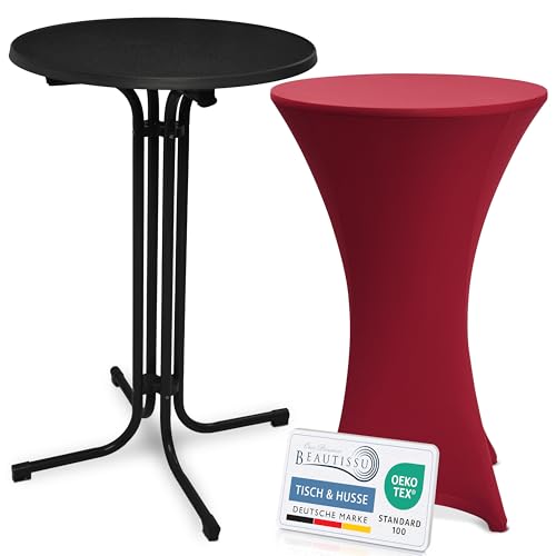 Beautissu Schwarzer Stehtisch klappbar 70 cm mit Stretch Stehtischhusse Bordeaux – Outdoor Bistrotisch Kratzfest, UV- & wetterbeständig – Husse rutschfest, waschbar & bügelfrei – Bellini & Stella Beautissu Schwarzer Stehtisch klappbar 70 cm mit Stretch Stehtischhusse Bordeaux – Outdoor Bistrotisch Kratzfest, UV- & wetterbeständig – Husse rutschfest, waschbar & bügelfrei – Bellini & Stella von Beautissu