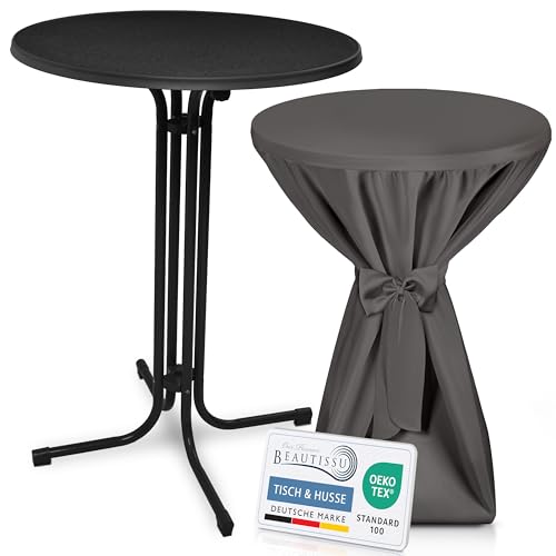 Beautissu Schwarzer Stehtisch klappbar 80 cm mit Premium Stehtischhusse Anthrazit & Schleifenband – Wetterbeständig Outdoor Bistrotisch Kratzfest UV-beständig – Husse rutschfest waschbar – Bellini Beautissu Schwarzer Stehtisch klappbar 80 cm mit Premium Stehtischhusse Anthrazit & Schleifenband – Wetterbeständig Outdoor Bistrotisch Kratzfest UV-beständig – Husse rutschfest waschbar – Bellini von Beautissu