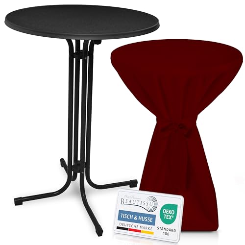 Beautissu Schwarzer Stehtisch klappbar 80 cm mit Premium Stehtischhusse Bordeaux & Schleifenband – Wetterbeständig Outdoor Bistrotisch rund kratzfest UV-beständig – Husse rutschfest waschbar – Bellini Beautissu Schwarzer Stehtisch klappbar 80 cm mit Premium Stehtischhusse Bordeaux & Schleifenband – Wetterbeständig Outdoor Bistrotisch rund kratzfest UV-beständig – Husse rutschfest waschbar – Bellini von Beautissu