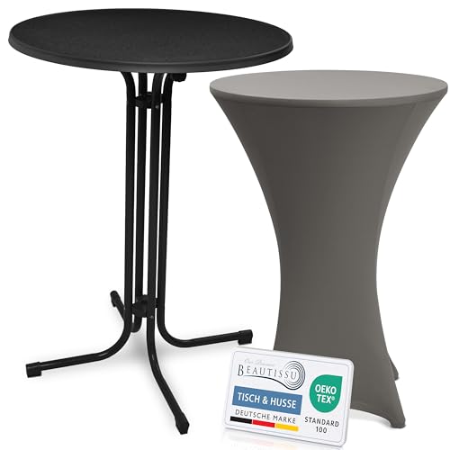 Beautissu Schwarzer Stehtisch klappbar 80 cm mit Stretch Stehtischhusse Anthrazit – Outdoor Bistrotisch Kratzfest, UV- & wetterbeständig – Husse rutschfest, waschbar & bügelfrei – Bellini & Stella Beautissu Schwarzer Stehtisch klappbar 80 cm mit Stretch Stehtischhusse Anthrazit – Outdoor Bistrotisch Kratzfest, UV- & wetterbeständig – Husse rutschfest, waschbar & bügelfrei – Bellini & Stella von Beautissu