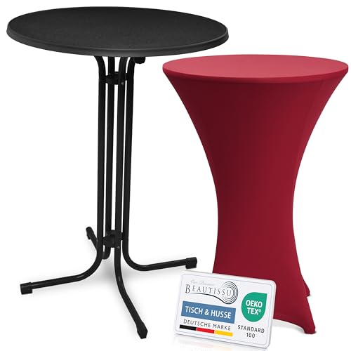 Beautissu Schwarzer Stehtisch klappbar 80 cm mit Stretch Stehtischhusse Bordeaux – Outdoor Bistrotisch Kratzfest, UV- & wetterbeständig – Husse rutschfest, waschbar & bügelfrei – Bellini & Stella Beautissu Schwarzer Stehtisch klappbar 80 cm mit Stretch Stehtischhusse Bordeaux – Outdoor Bistrotisch Kratzfest, UV- & wetterbeständig – Husse rutschfest, waschbar & bügelfrei – Bellini & Stella von Beautissu