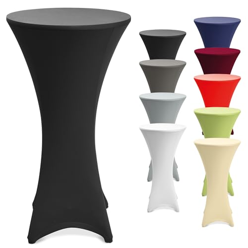 Beautissu Stretch Stehtisch Hussen 80cm Schwarz – Waschbar Bügelfrei Stehtisch Hussen für Stehtische Stehtischhussen rutschfest Verstärkung Fußbereich Tischhusse Tischdecke Stehtisch Rund – Stella von Beautissu