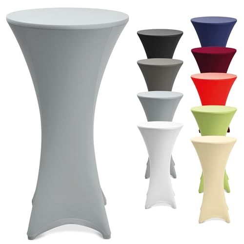 Beautissu Stretch Stehtisch Hussen 80cm Silber – Waschbar Bügelfrei Stehtisch Hussen für Stehtische Stehtischhussen rutschfest Verstärkung Fußbereich Tischhusse Tischdecke Stehtisch Rund – Stella von Beautissu
