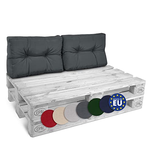 Beautissu Palettenkissen Style – 2X Rückenkissen 60x40 cm Gepolsterte Europaletten Indoor & Outdoor Auflage Palettenmöbel Lounge Kissen Outdoor - Graphitgrau von Beautissu