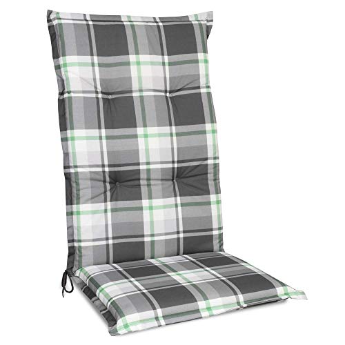 Beautissu Hochlehner Auflage Gartenstuhl 120x50 cm Polster Mintgrün Kariert – 6cm Dicke Polsterauflage Bequem, rutschfest & UV-Lichtecht 5 – Stuhlkissen Sitzauflage Garten Terrasse Balkon – Sunny MK von Beautissu