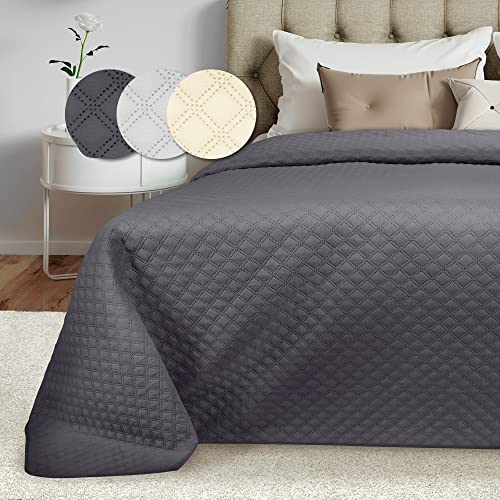 Beautissu Tagesdecke 220x240 cm Olivia Bettüberwurf für Boxspringbett & Sofa in Steppoptik – Große Atmungsaktive Überwurfdecke Elegante Wohndecke Zeitlose Überwurf Bett – Anthrazit von Beautissu