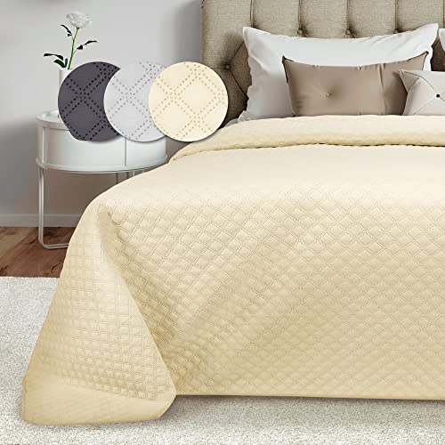 Beautissu Tagesdecke 220x240 cm Olivia Bettüberwurf für Boxspringbett & Sofa in Steppoptik – Große Atmungsaktive Überwurfdecke Elegante Wohndecke Zeitlose Überwurf Bett – Creme von Beautissu