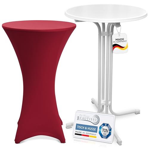 Beautissu Weißer Outdoor Stehtisch klappbar mit Husse 70 cm Bordeaux – Wetterfester Partytisch Sylt + Stretch Stehtischhusse Stella – Platzsparender Bistrotisch Gastro-Qualität TÜV Made in Germany Beautissu Weißer Outdoor Stehtisch klappbar mit Husse 70 cm Bordeaux – Wetterfester Partytisch Sylt + Stretch Stehtischhusse Stella – Platzsparender Bistrotisch Gastro-Qualität TÜV Made in Germany von Beautissu