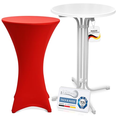 Beautissu Weißer Outdoor Stehtisch klappbar mit Husse 70 cm Rot – Wetterfester Partytisch Sylt + Stretch Stehtischhusse Stella – Platzsparender Bistrotisch Gastro-Qualität TÜV Made in Germany Beautissu Weißer Outdoor Stehtisch klappbar mit Husse 70 cm Rot – Wetterfester Partytisch Sylt + Stretch Stehtischhusse Stella – Platzsparender Bistrotisch Gastro-Qualität TÜV Made in Germany von Beautissu