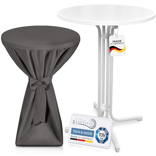 Beautissu Weißer Outdoor Stehtisch klappbar mit Husse 80 cm Grau – Wetterfester Partytisch Sylt + Premium Stehtischhusse – Platzsparender Bistrotisch Gastro-Qualität TÜV Made in Germany Beautissu Weißer Outdoor Stehtisch klappbar mit Husse 80 cm Grau – Wetterfester Partytisch Sylt + Premium Stehtischhusse – Platzsparender Bistrotisch Gastro-Qualität TÜV Made in Germany von Beautissu