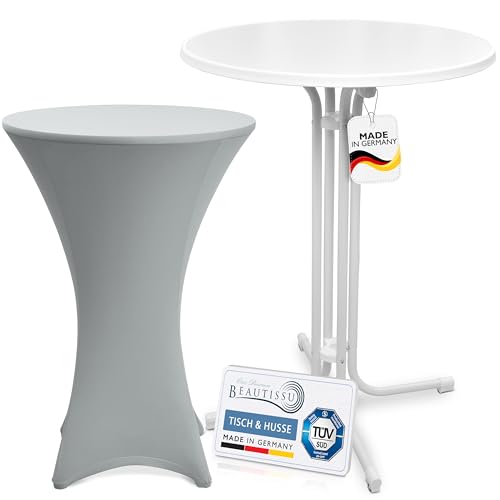 Beautissu Weißer Outdoor Stehtisch klappbar mit Husse 80 cm Silber – Wetterfester Partytisch Sylt + Stretch Stehtischhusse Stella – Platzsparender Bistrotisch Gastro-Qualität TÜV Made in Germany Beautissu Weißer Outdoor Stehtisch klappbar mit Husse 80 cm Silber – Wetterfester Partytisch Sylt + Stretch Stehtischhusse Stella – Platzsparender Bistrotisch Gastro-Qualität TÜV Made in Germany von Beautissu