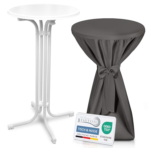 Beautissu Weißer Stehtisch klappbar 60 cm mit Premium Stehtischhusse Anthrazit & Schleifenband – Wetterbeständig Outdoor Bistrotisch rund Kratzfest UV-beständig – Husse rutschfest waschbar – Bellini Beautissu Weißer Stehtisch klappbar 60 cm mit Premium Stehtischhusse Anthrazit & Schleifenband – Wetterbeständig Outdoor Bistrotisch rund Kratzfest UV-beständig – Husse rutschfest waschbar – Bellini von Beautissu