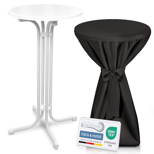 Beautissu Weißer Stehtisch klappbar 60 cm mit Premium Stehtischhusse Schwarz & Schleifenband – Wetterbeständig Outdoor Bistrotisch rund Kratzfest UV-beständig – Husse rutschfest waschbar – Bellini Beautissu Weißer Stehtisch klappbar 60 cm mit Premium Stehtischhusse Schwarz & Schleifenband – Wetterbeständig Outdoor Bistrotisch rund Kratzfest UV-beständig – Husse rutschfest waschbar – Bellini von Beautissu