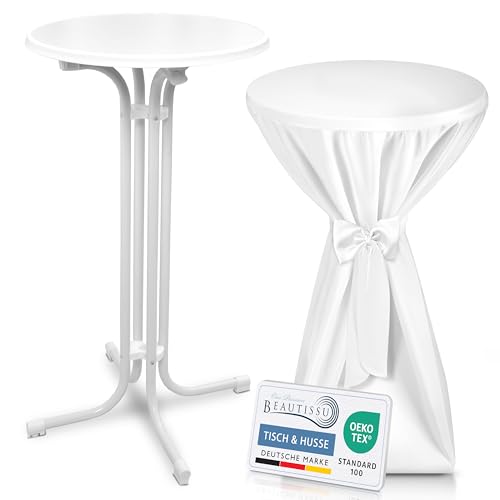 Beautissu Weißer Stehtisch klappbar 60 cm mit Premium Stehtischhusse Weiß & Schleifenband – Wetterbeständig Outdoor Bistrotisch rund Kratzfest UV-beständig – Husse rutschfest waschbar – Bellini Beautissu Weißer Stehtisch klappbar 60 cm mit Premium Stehtischhusse Weiß & Schleifenband – Wetterbeständig Outdoor Bistrotisch rund Kratzfest UV-beständig – Husse rutschfest waschbar – Bellini von Beautissu