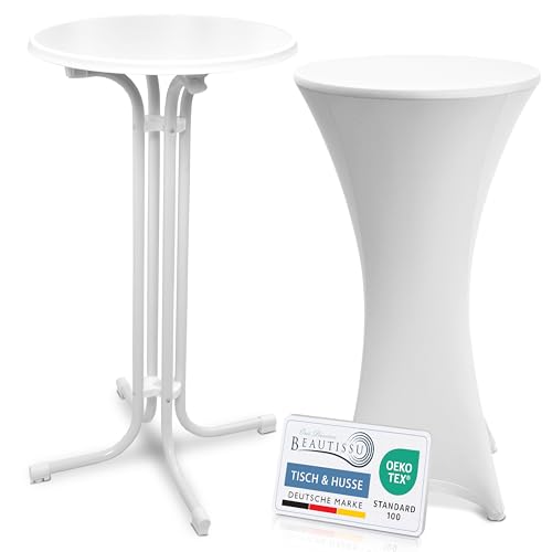 Beautissu Weißer Stehtisch klappbar 60 cm mit Stretch Stehtischhusse Weiß – Outdoor Bistrotisch Kratzfest, UV- & wetterbeständig – Husse rutschfest, waschbar & bügelfrei – Bellini & Stella Beautissu Weißer Stehtisch klappbar 60 cm mit Stretch Stehtischhusse Weiß – Outdoor Bistrotisch Kratzfest, UV- & wetterbeständig – Husse rutschfest, waschbar & bügelfrei – Bellini & Stella von Beautissu