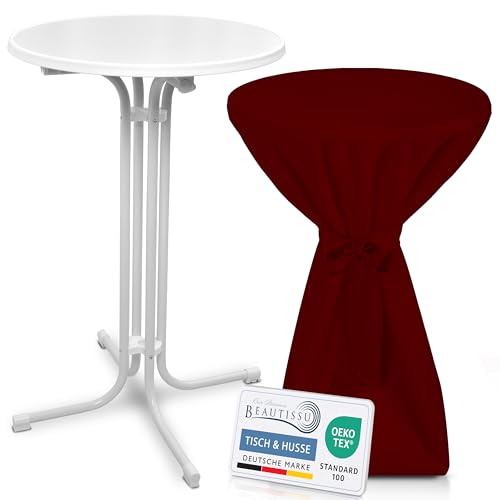 Beautissu Weißer Stehtisch klappbar 70 cm mit Premium Stehtischhusse Bordeaux & Schleifenband – Wetterbeständig Outdoor Bistrotisch rund Kratzfest UV-beständig – Husse rutschfest waschbar – Bellini Beautissu Weißer Stehtisch klappbar 70 cm mit Premium Stehtischhusse Bordeaux & Schleifenband – Wetterbeständig Outdoor Bistrotisch rund Kratzfest UV-beständig – Husse rutschfest waschbar – Bellini von Beautissu