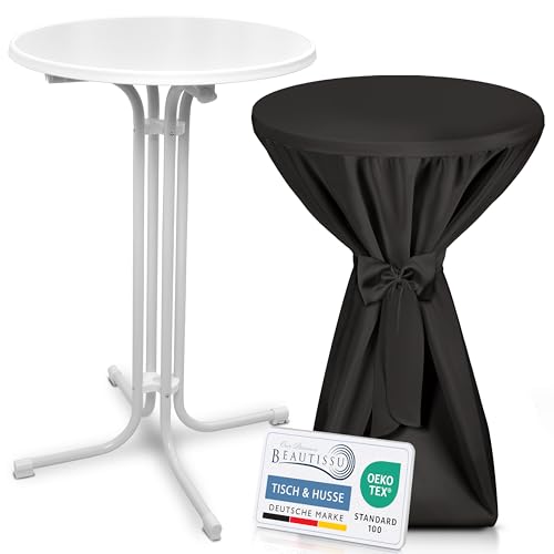 Beautissu Weißer Stehtisch klappbar 70 cm mit Premium Stehtischhusse Schwarz & Schleifenband – Wetterbeständig Outdoor Bistrotisch rund Kratzfest UV-beständig – Husse rutschfest waschbar – Bellini Beautissu Weißer Stehtisch klappbar 70 cm mit Premium Stehtischhusse Schwarz & Schleifenband – Wetterbeständig Outdoor Bistrotisch rund Kratzfest UV-beständig – Husse rutschfest waschbar – Bellini von Beautissu