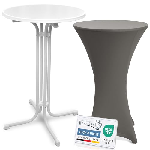 Beautissu Weißer Stehtisch klappbar 70 cm mit Stretch Stehtischhusse Anthrazit – Outdoor Bistrotisch Kratzfest, UV- & wetterbeständig – Husse rutschfest, waschbar & bügelfrei – Bellini & Stella Beautissu Weißer Stehtisch klappbar 70 cm mit Stretch Stehtischhusse Anthrazit – Outdoor Bistrotisch Kratzfest, UV- & wetterbeständig – Husse rutschfest, waschbar & bügelfrei – Bellini & Stella von Beautissu